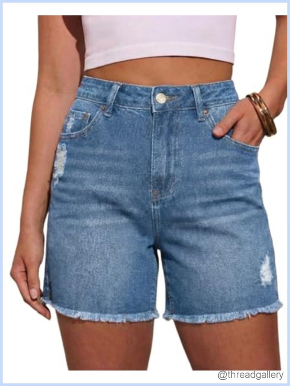 High Rise Stretch Denim Jean Shorts Ripped Raw Hem Summer Casual